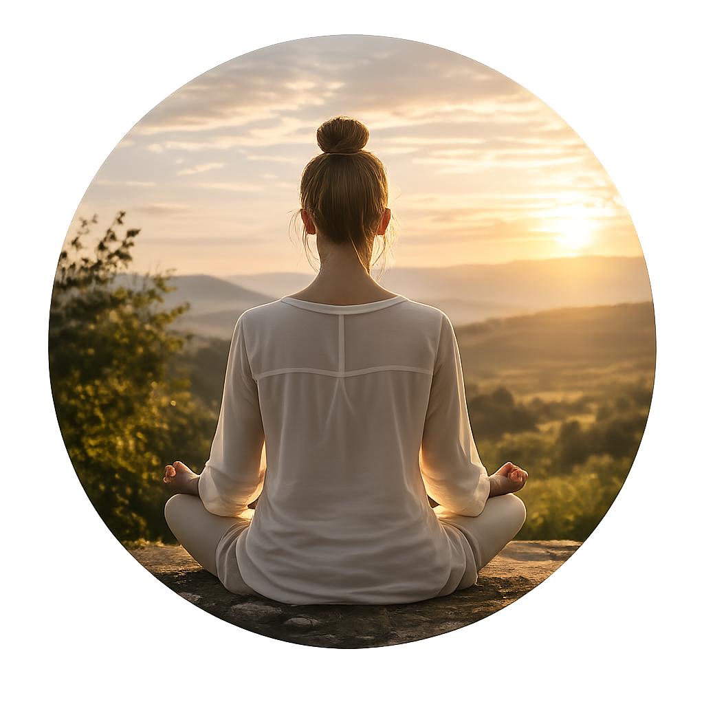 Persona meditando en la naturaleza